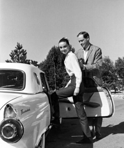 Audrey Hepburn and Mel Ferrer in her 1956 Thunderbird 